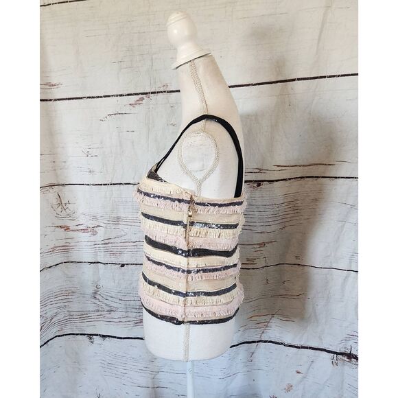 Lafayette 148 Sequin and Fringe Convertible Strap Top Size 4 - Picture 3 of 6